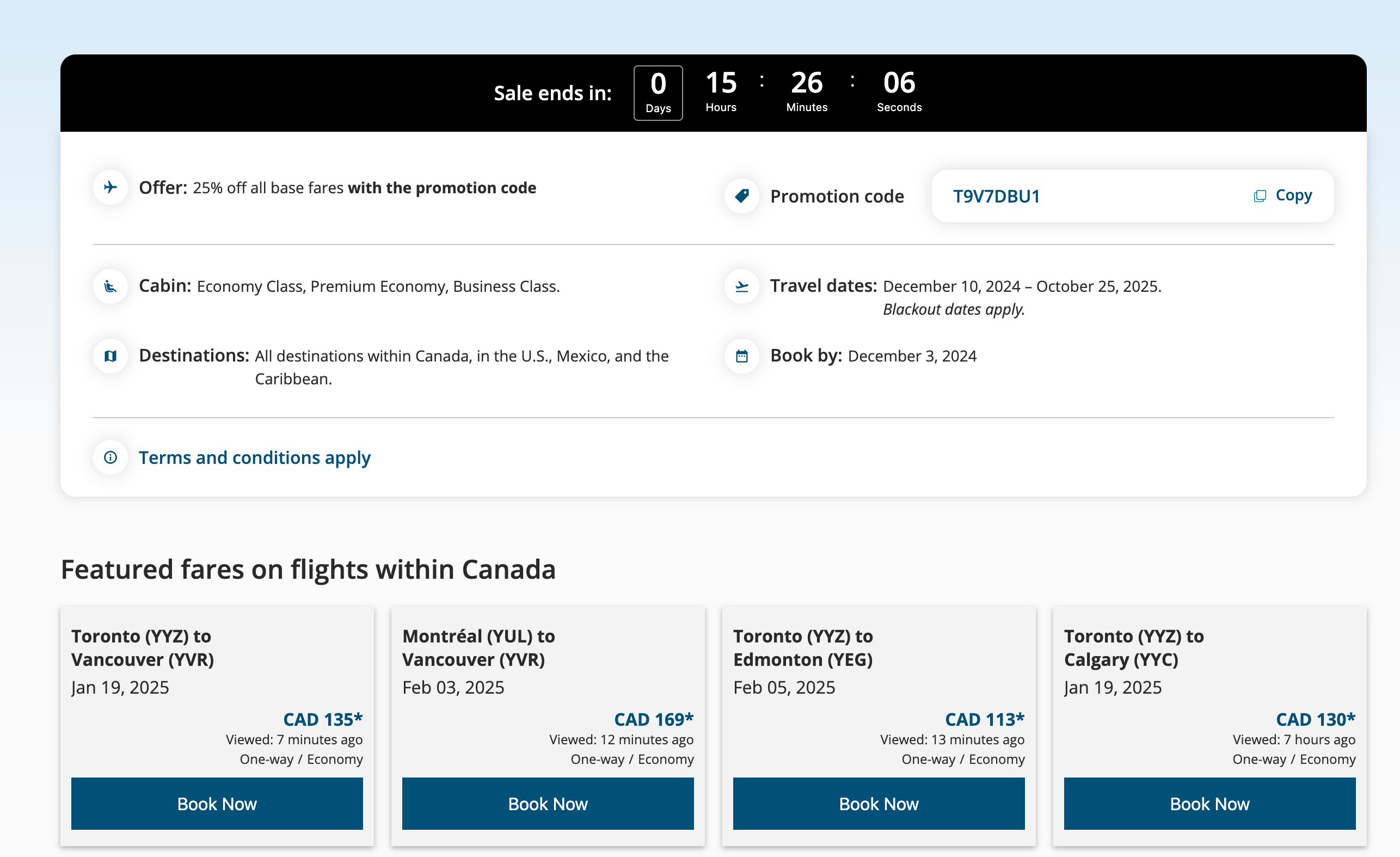 Air Canada Travel Tuesday deals page. AIR CANADA