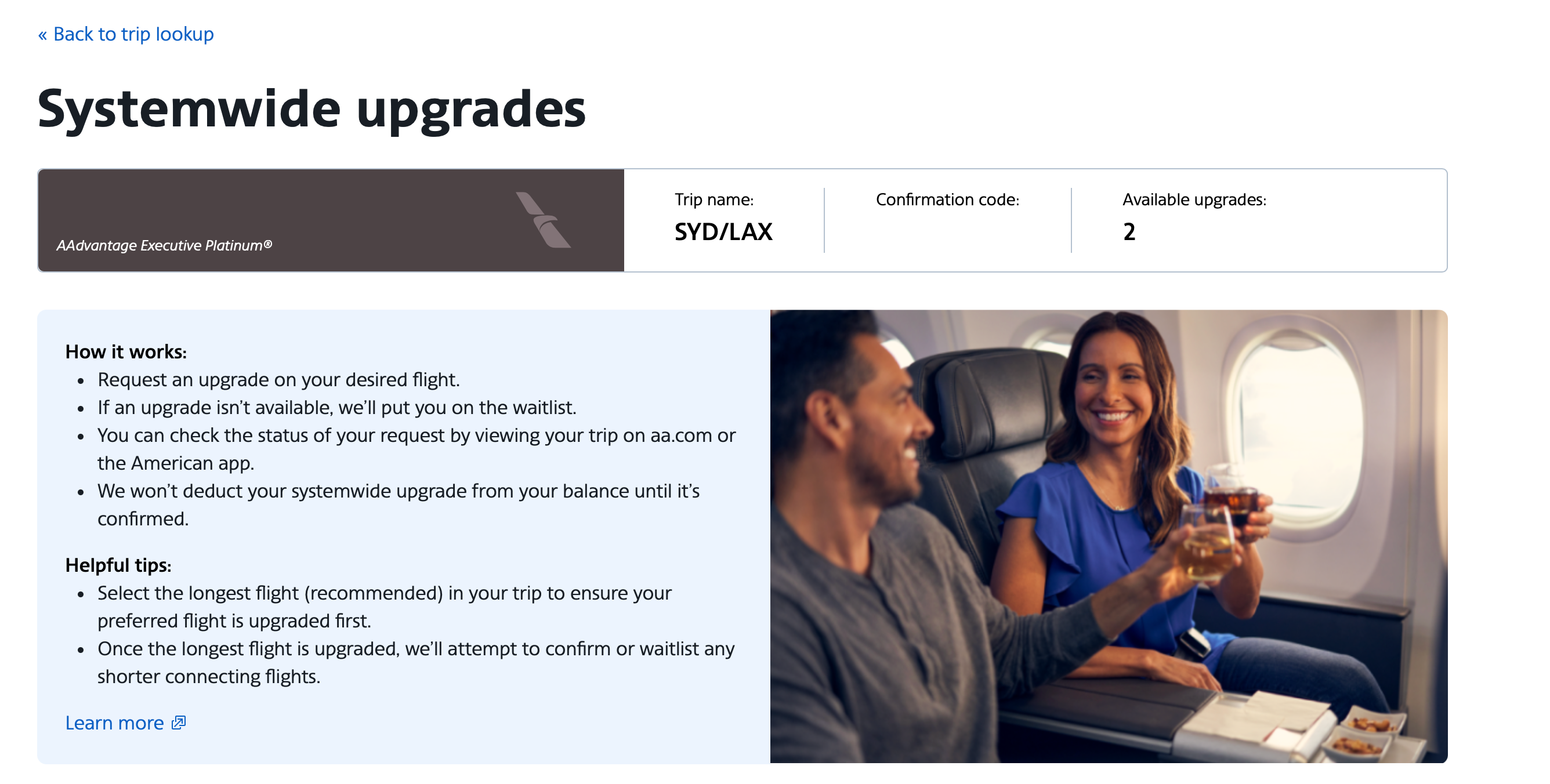 Applying an American Airlines systemwide upgrade online