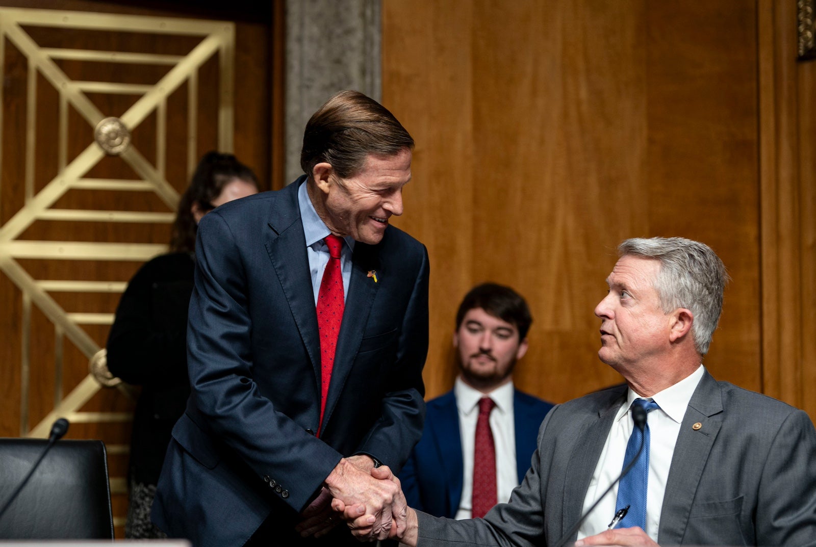 Sen. Richard Blumenthal (left) and Sen. Roger Marshall at Wednesday's hearing.