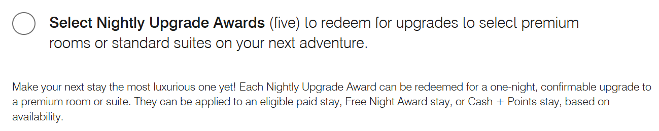 Marriott annual choice benefit for nightly upgrade awards