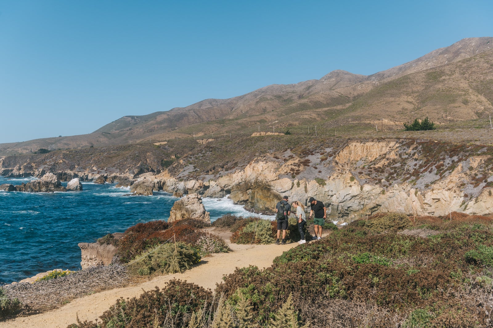 People on a costal hiking trail near Big Sure, outside of Monterey California