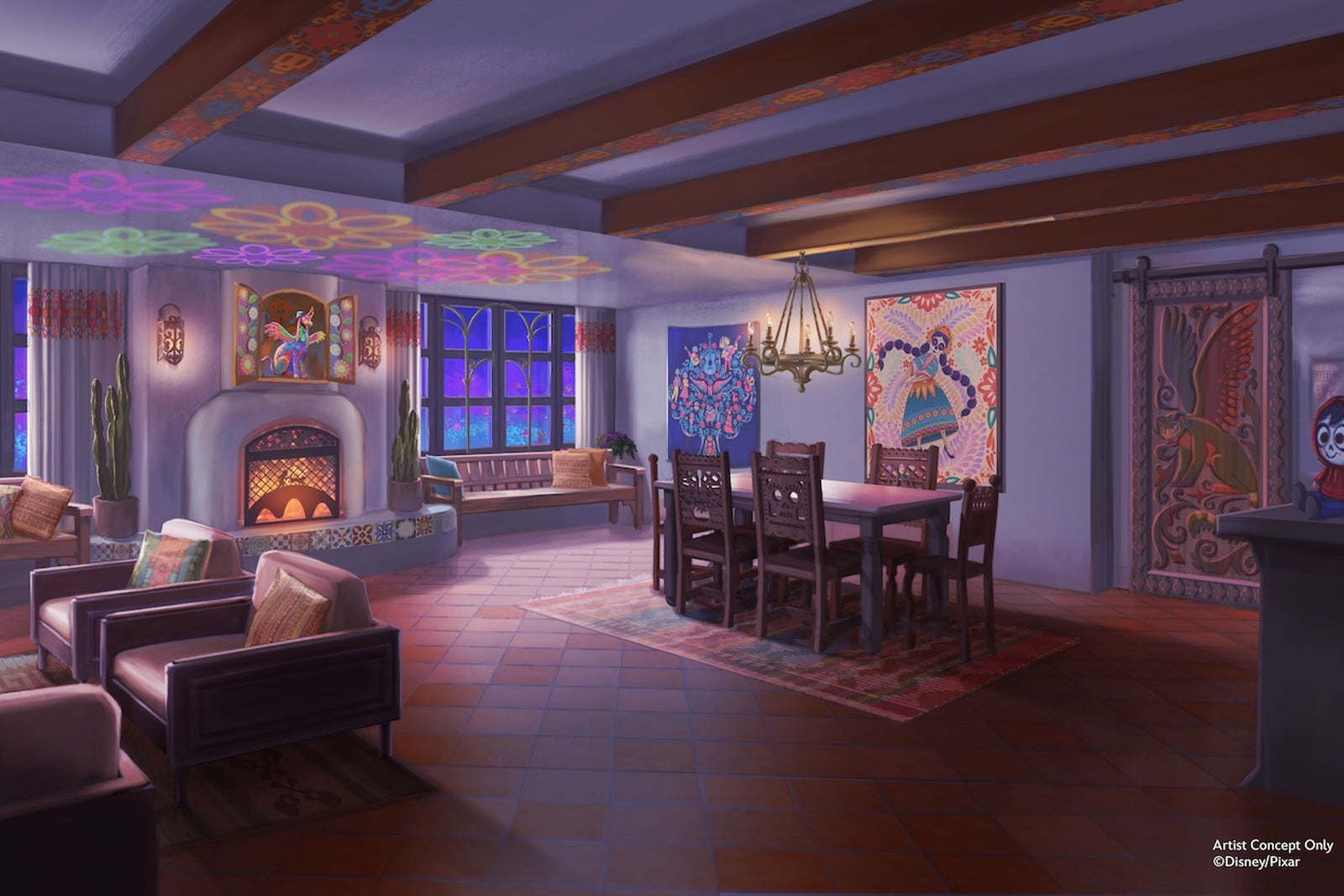 hotel suite themed to "Coco"