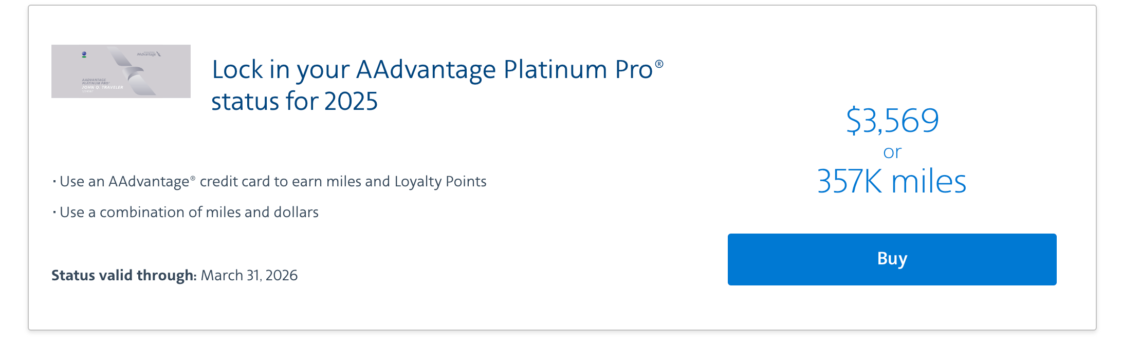 AAdvantage status buy-up offers for Platinum Pro