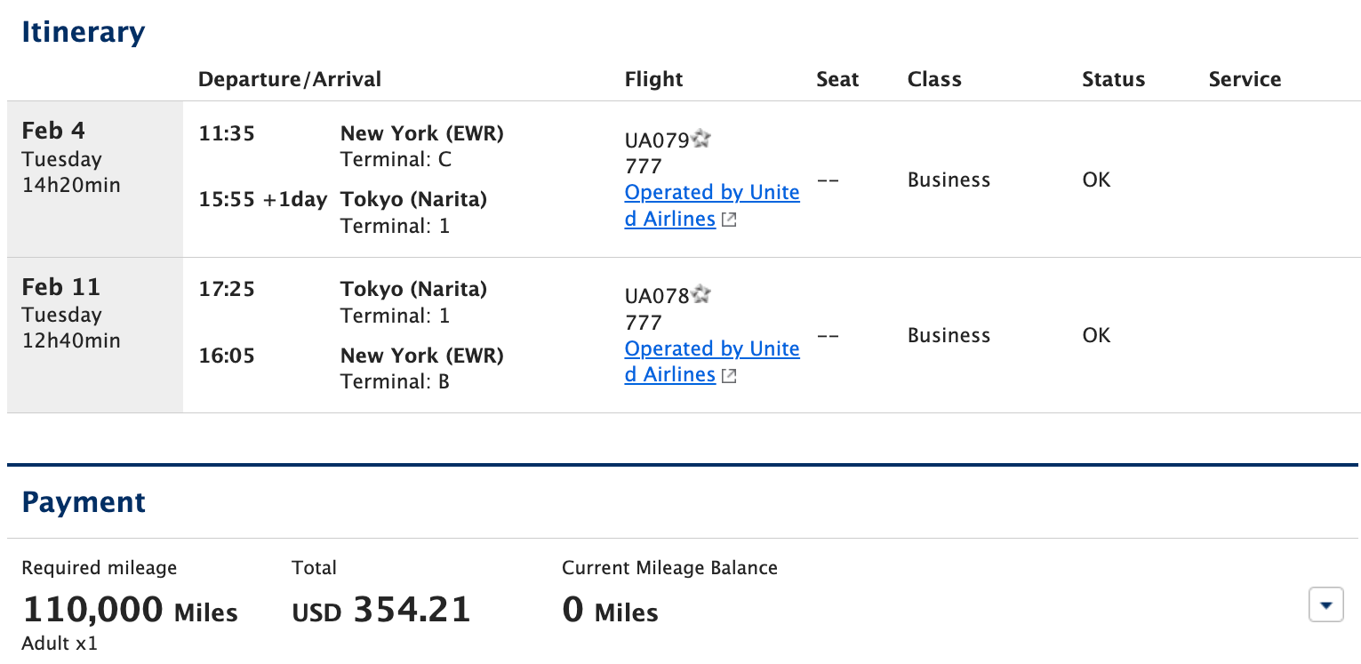 ANA Flight Itinerary On United Airlines