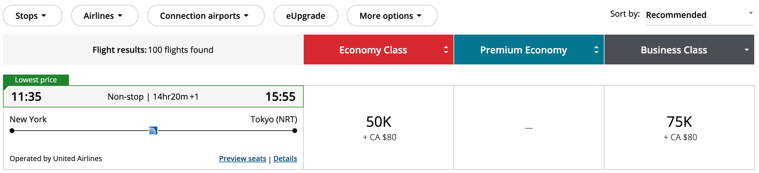 Aeroplan Flight Search Results New York to Tokyo