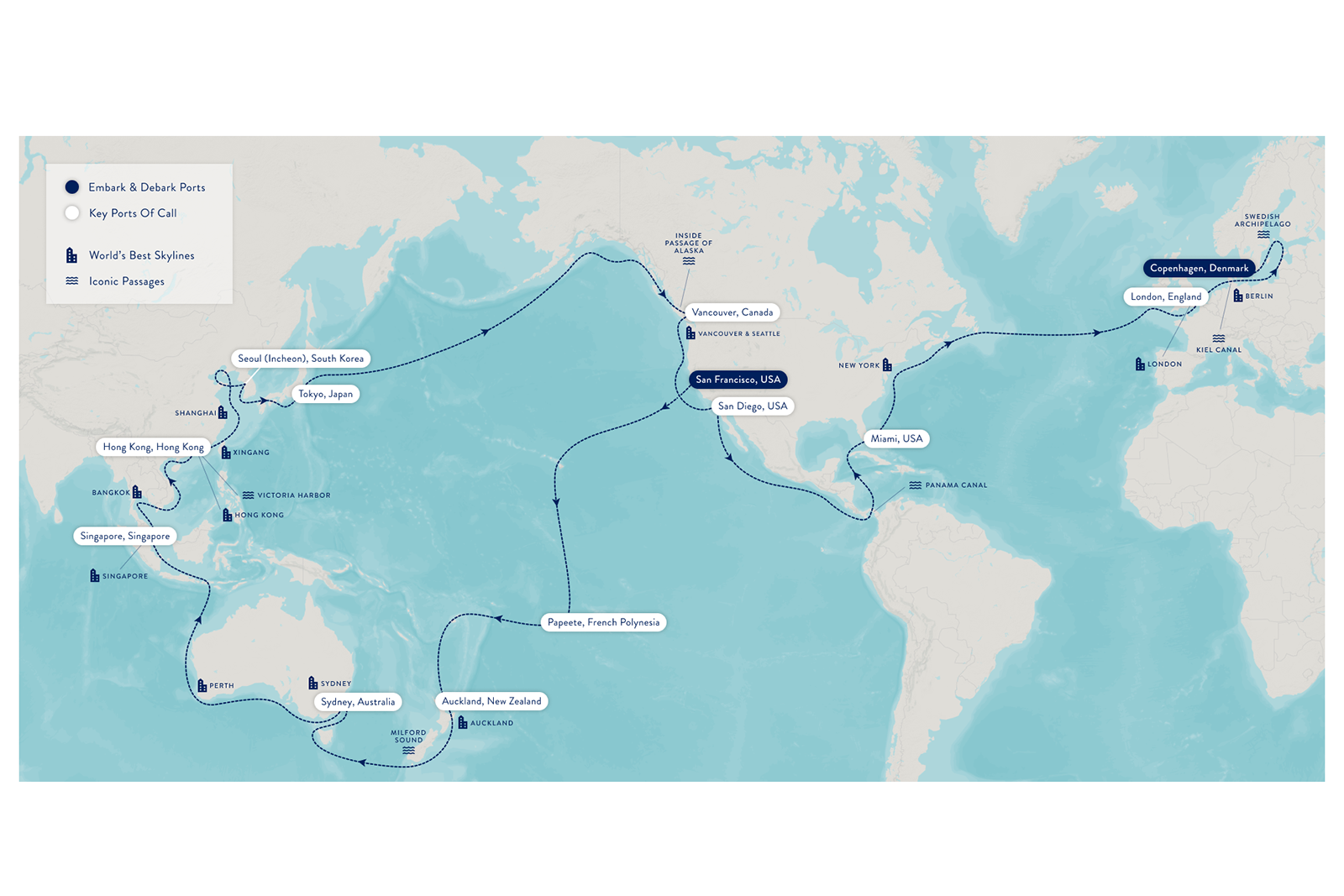 Map of Azamara World Cruise itinerary