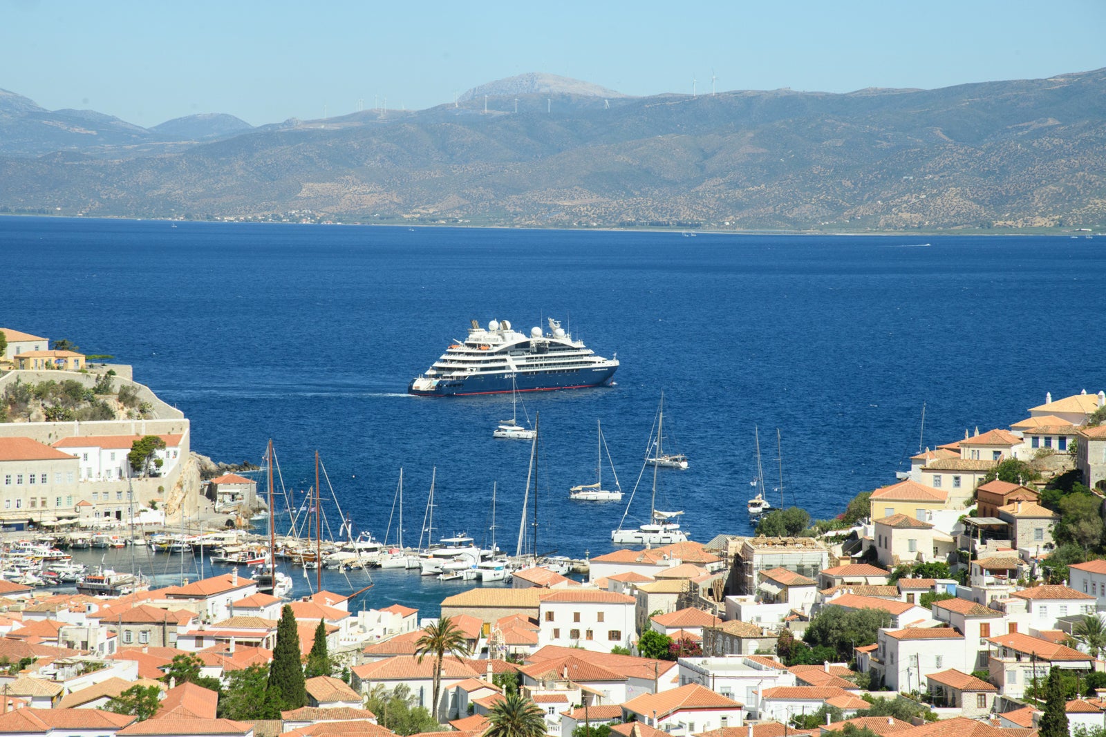 Ponant's Le Jacques Cartier visiting the Greek island of Hydra