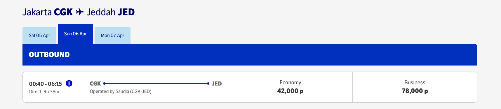 SAS award redemption CGK to Middle East