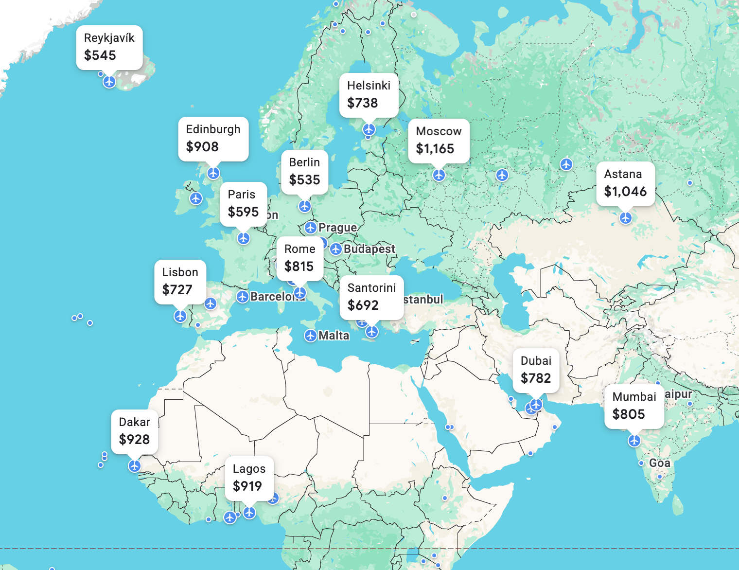 Google Flights Explore feature. GOOGLE