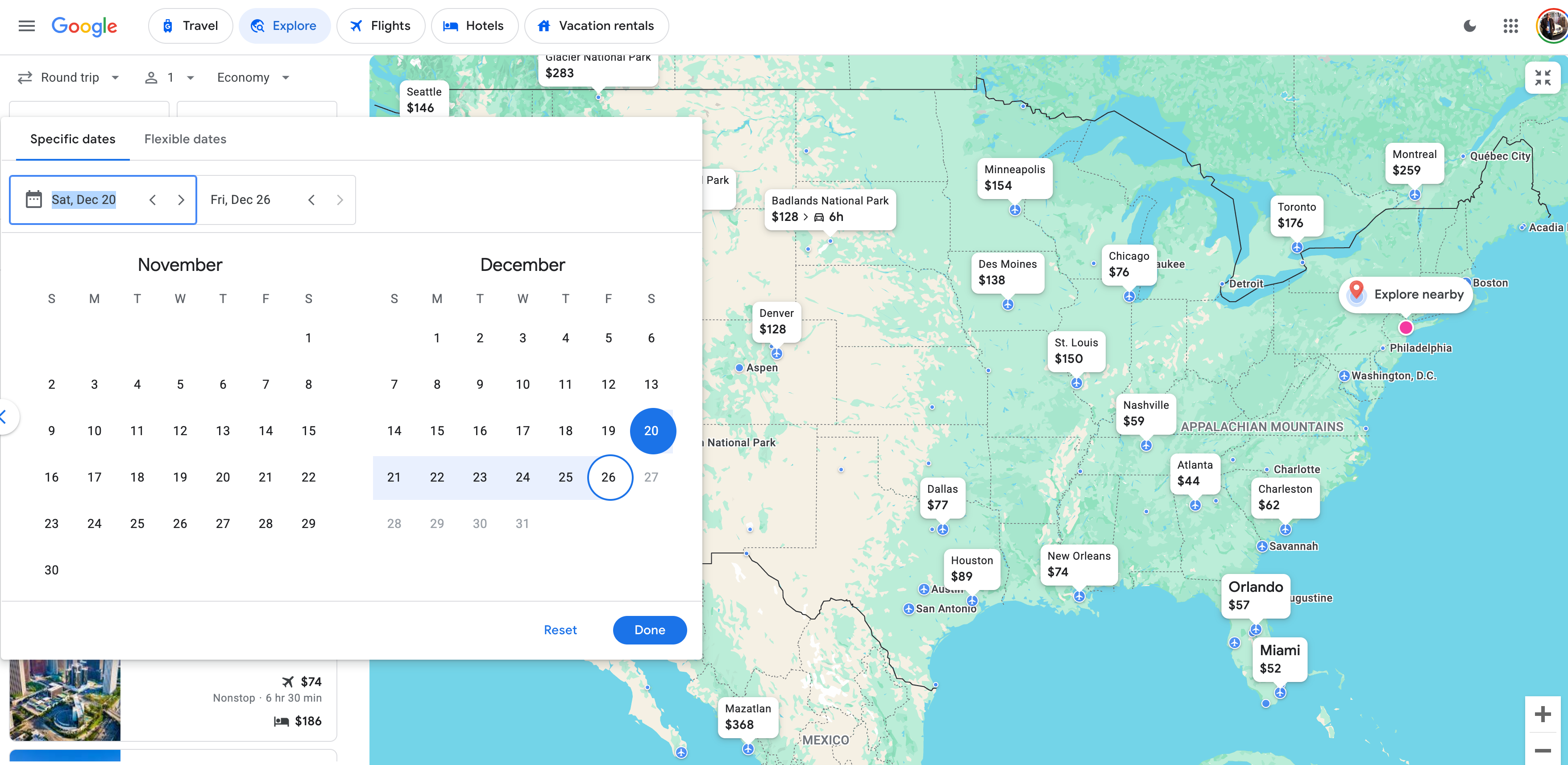 Google Flights Explore. GOOGLE