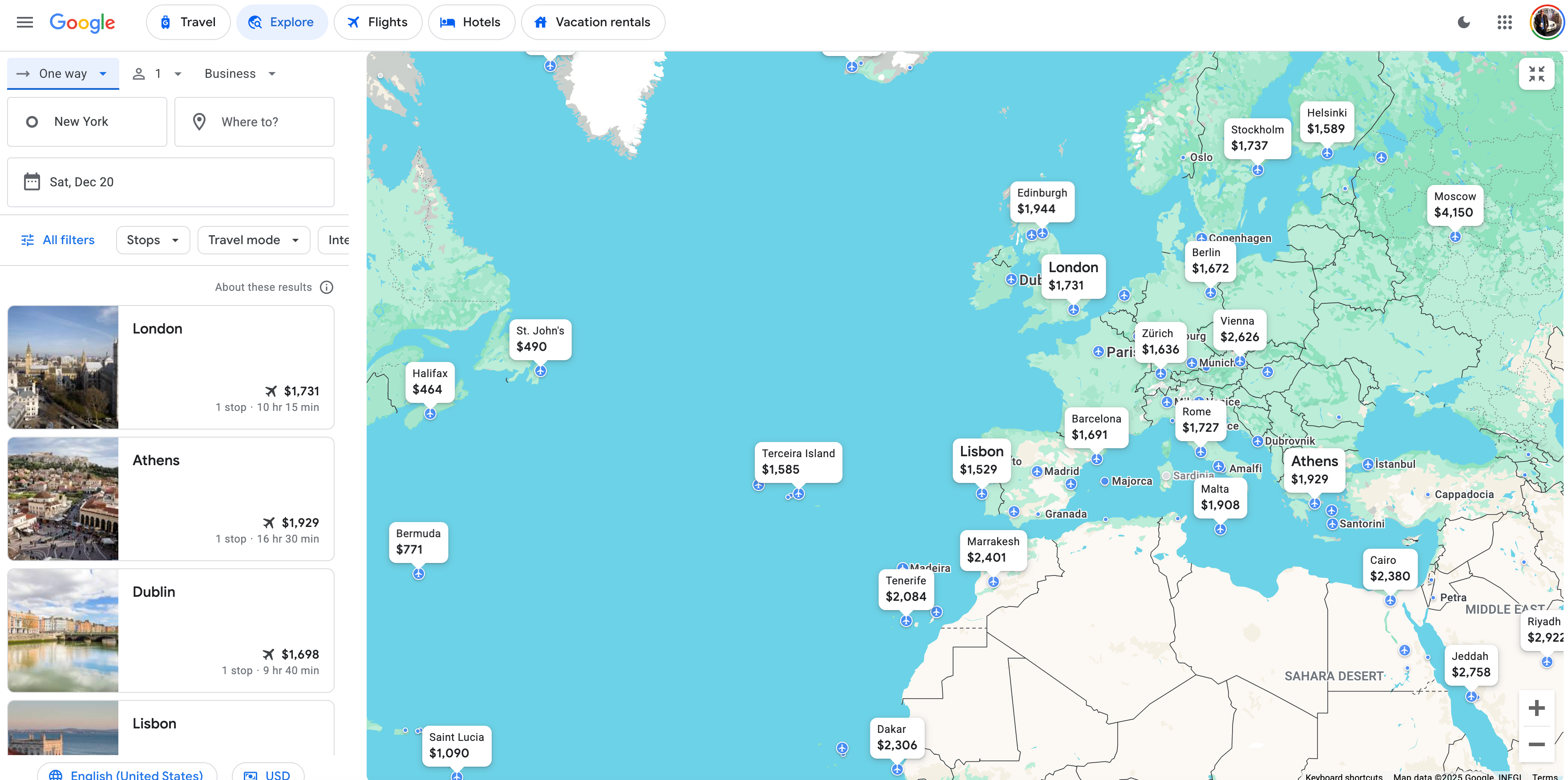 Google Flights Explore. GOOGLE