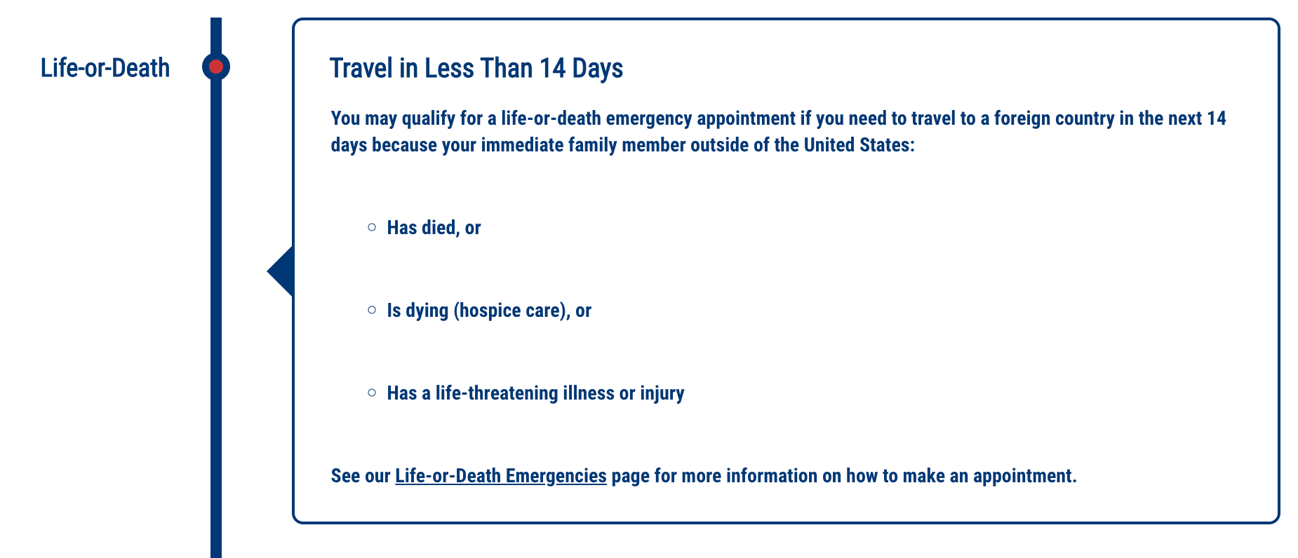 screenshot of Life or Death Travel as defined by the State Department for passport processing