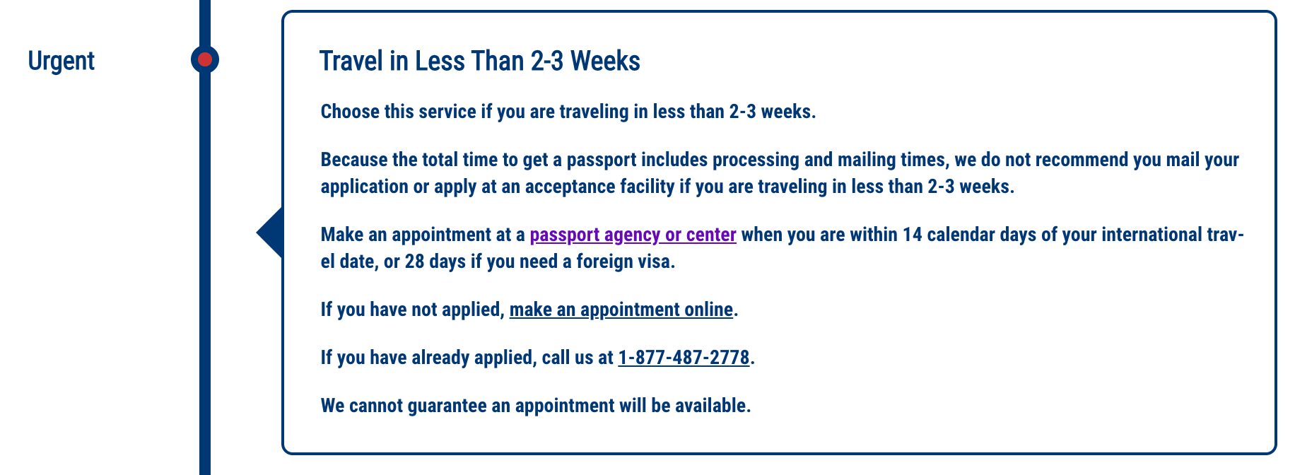 screenshot of Urgent Travel as defined by the State Department for passport processing