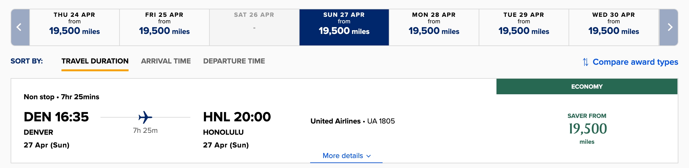 Singapore Krisflyer flight DEN-HNL miles