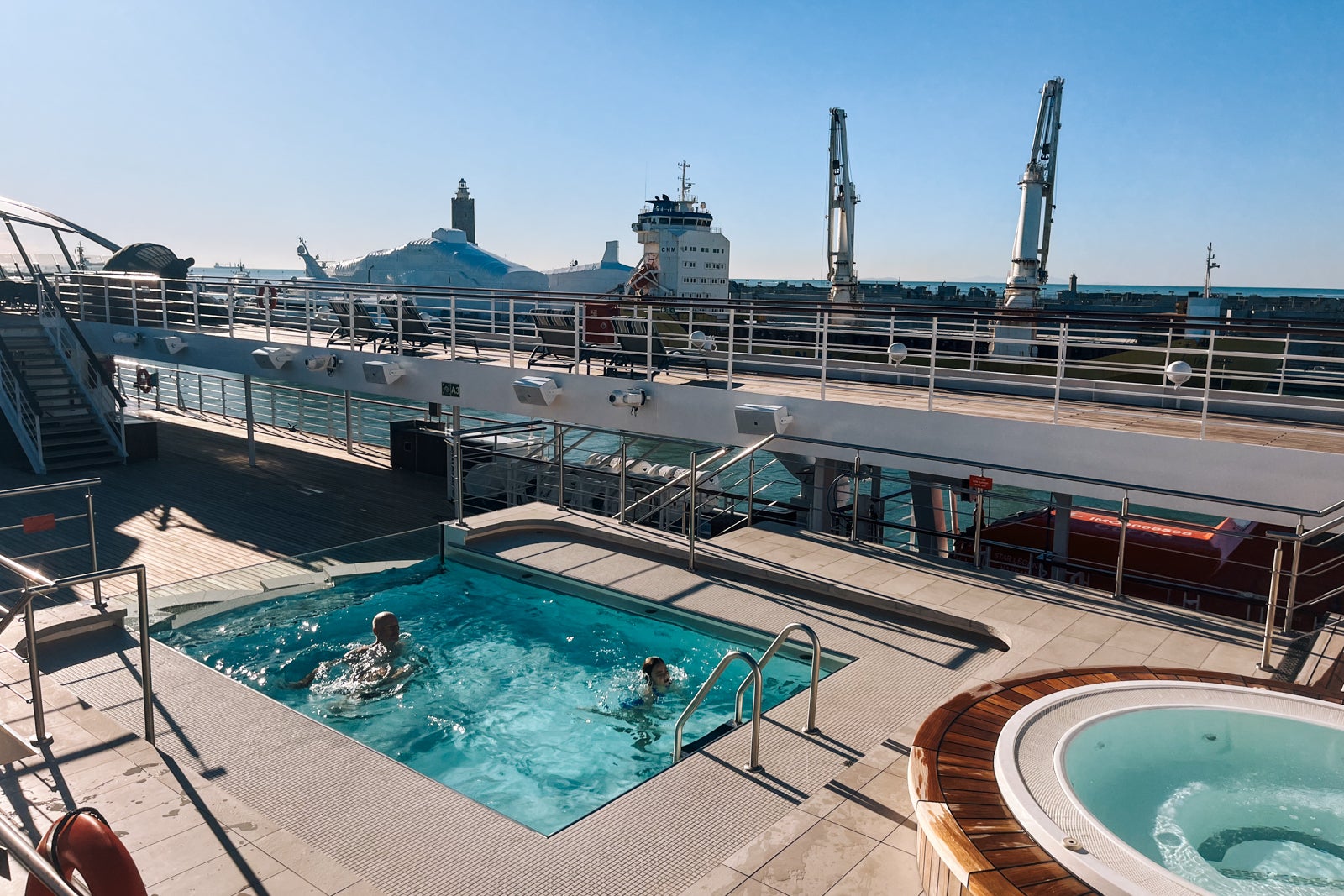 Cruise ship top deck pool on a sunny day