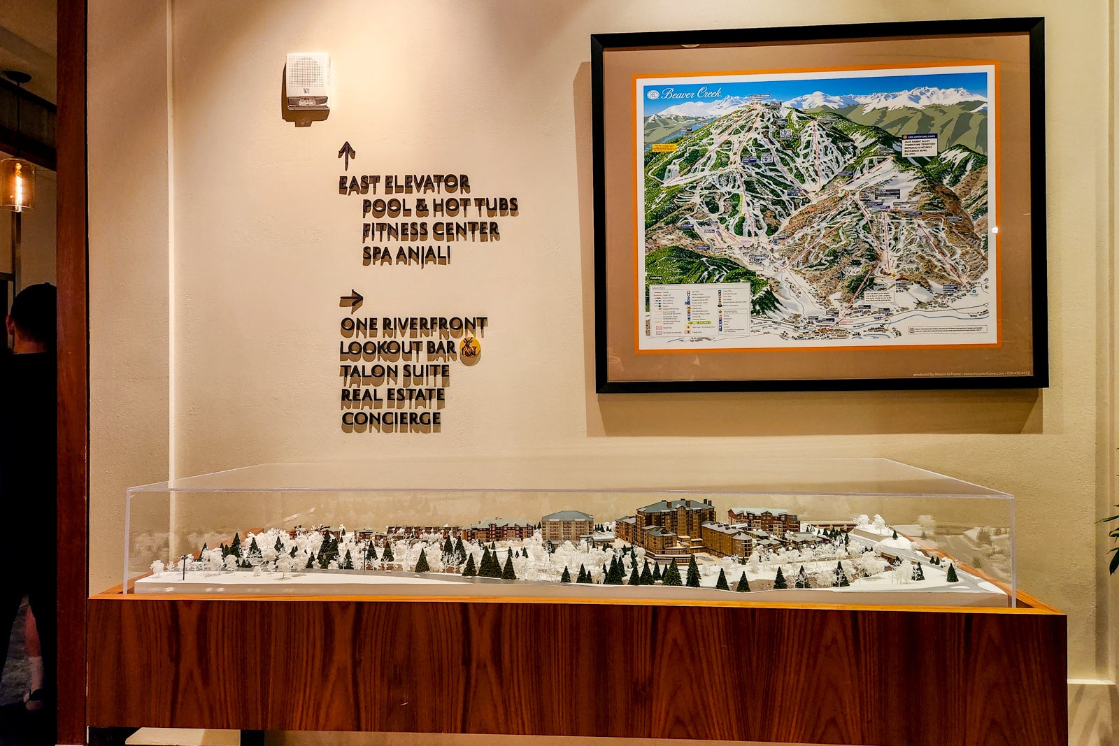 ski hill map and diorama inside hotel