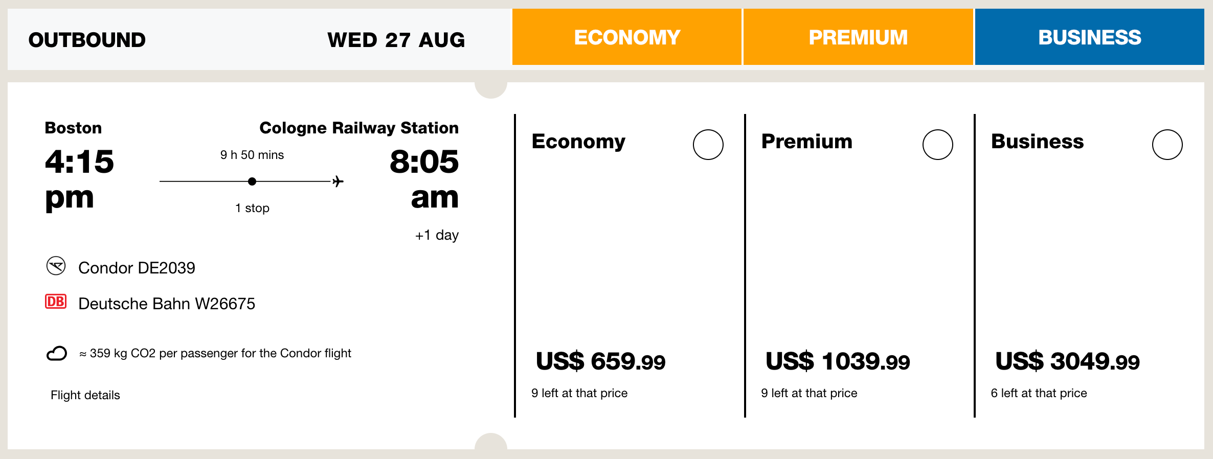 Condor BOS to QKL prices