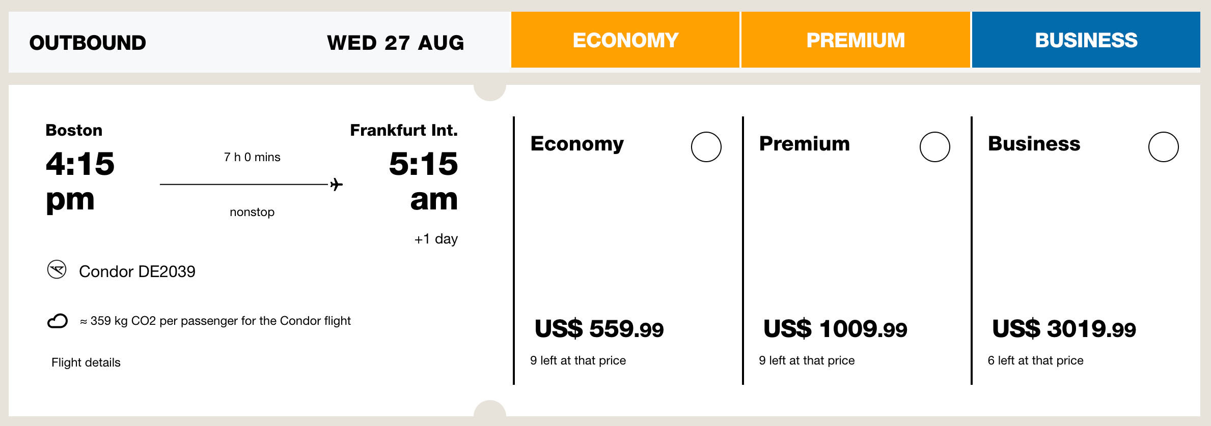 Condor BOS to FRA prices