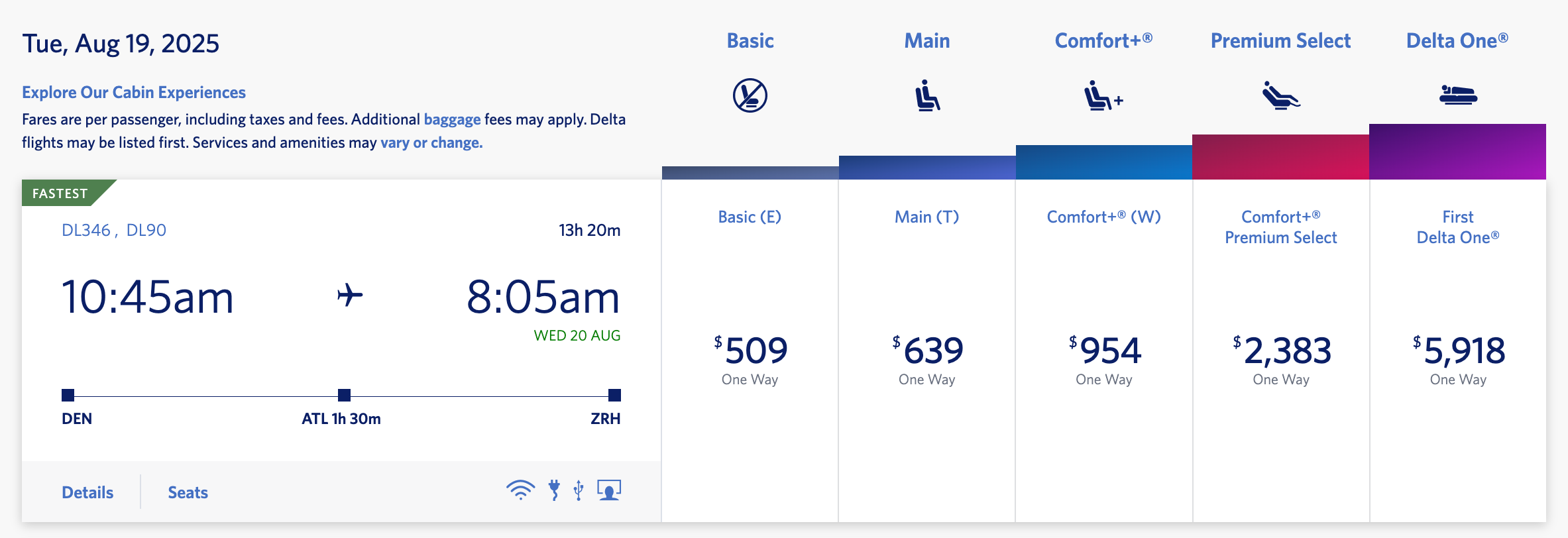 Delta flight DEN-ZRH prices