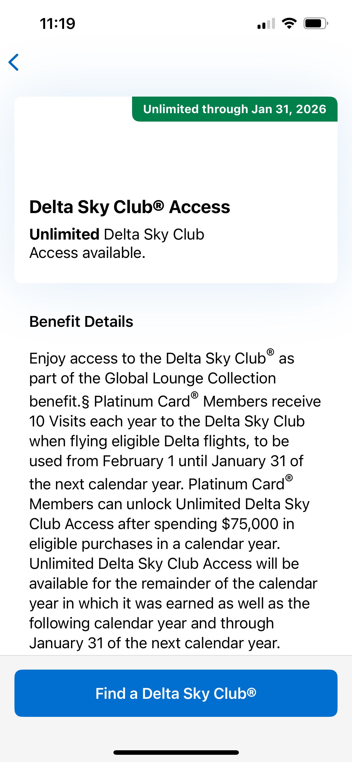 Delta Sky Club access tracker at Amex. AMERICAN EXPRESS