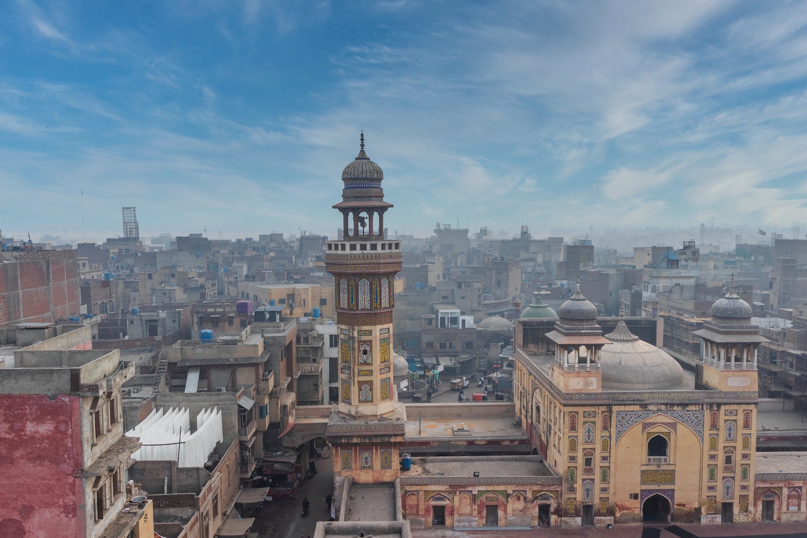 View of Wazir Khan mosque, famous for its extensive faience tile work, situated in the Walled City of Lahore, in Punjab Province, Pakistan