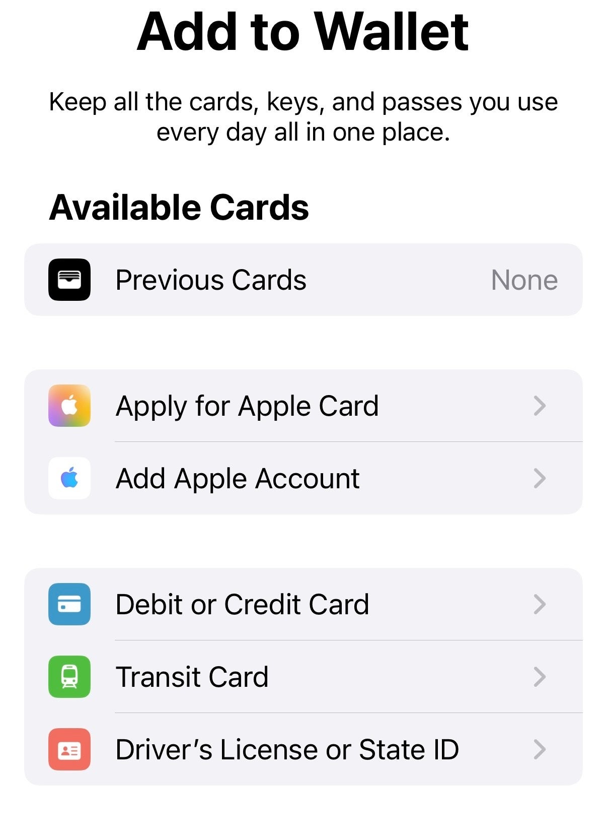 screenshot of Apple Wallet