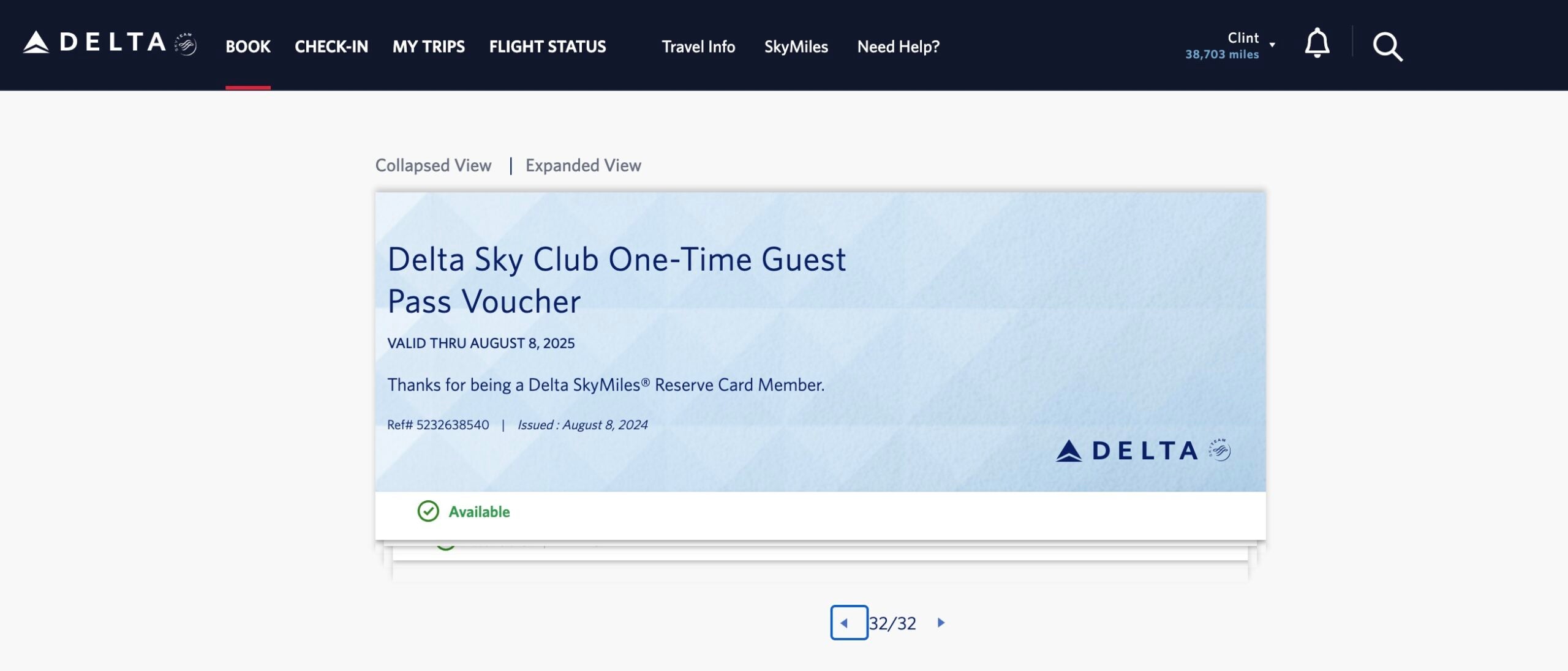 Delta one-time Sky Club guest pass. DELTA AIR LINES