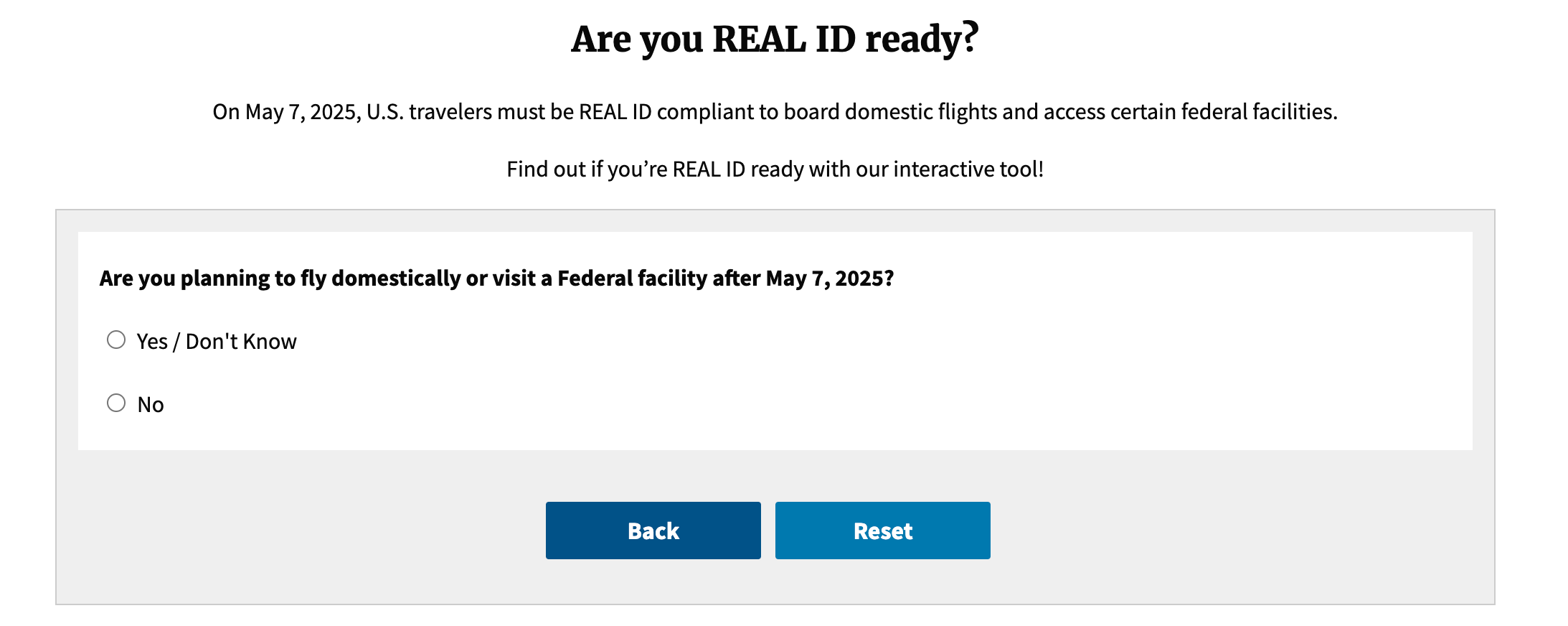 Screenshot of DHS tool to check if your ID is Real ID compliant