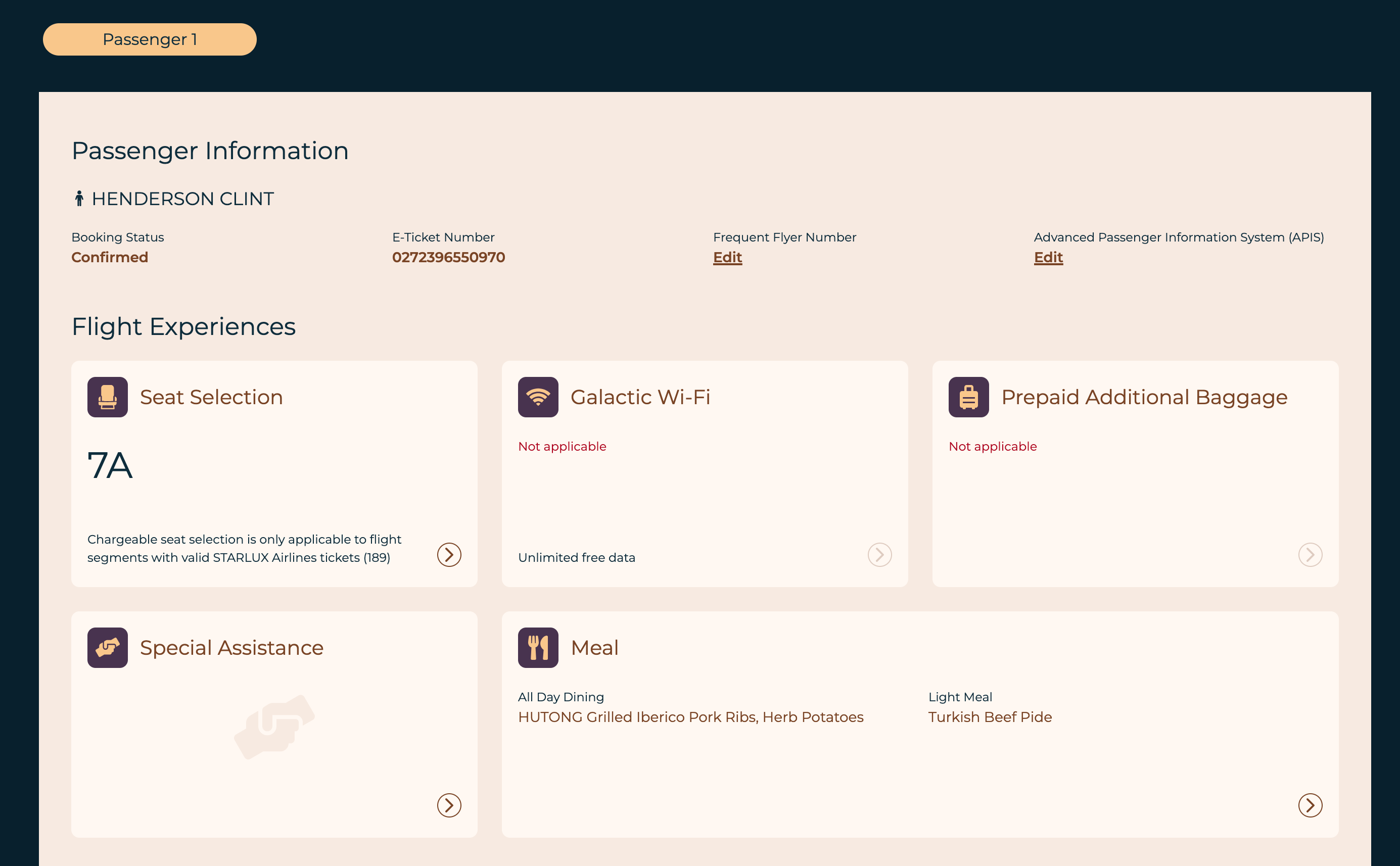 Starlux booking details page. STARLUX
