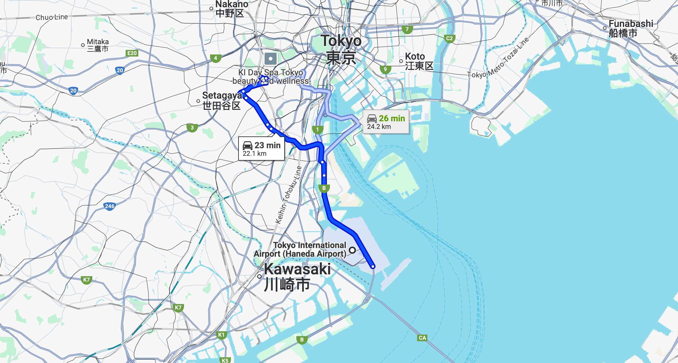 Map of route from HND to Shibuya