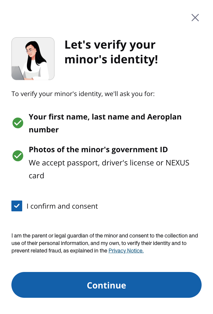 Air Canada verify minor identity