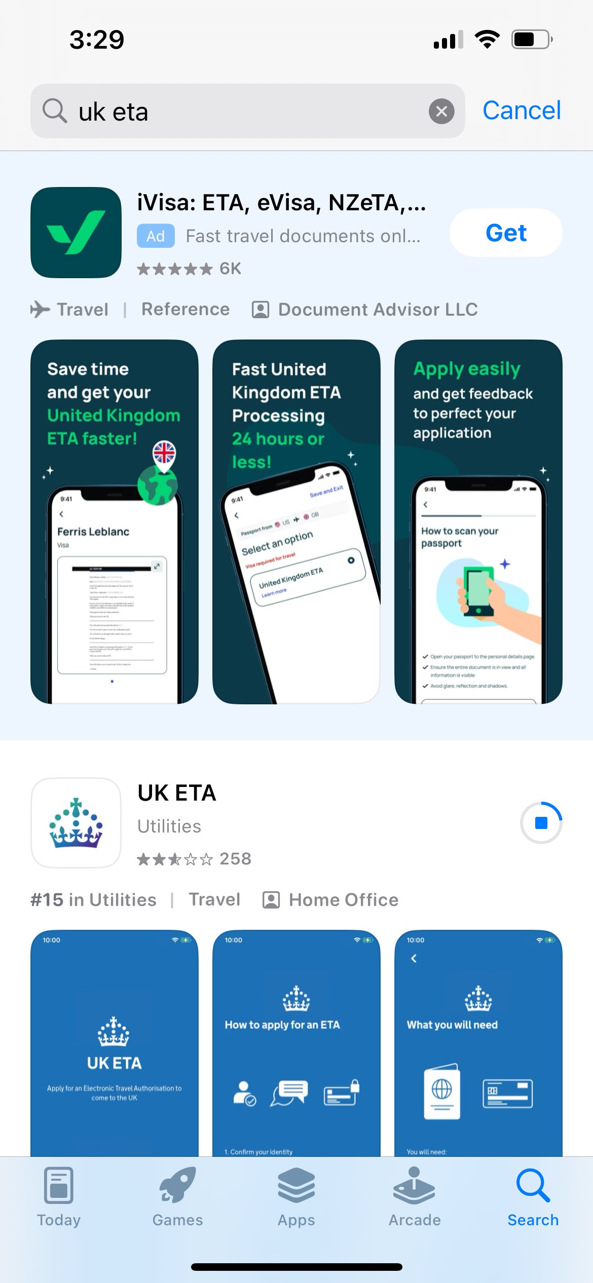 UK ETA loading in the Apple app store. APPLE