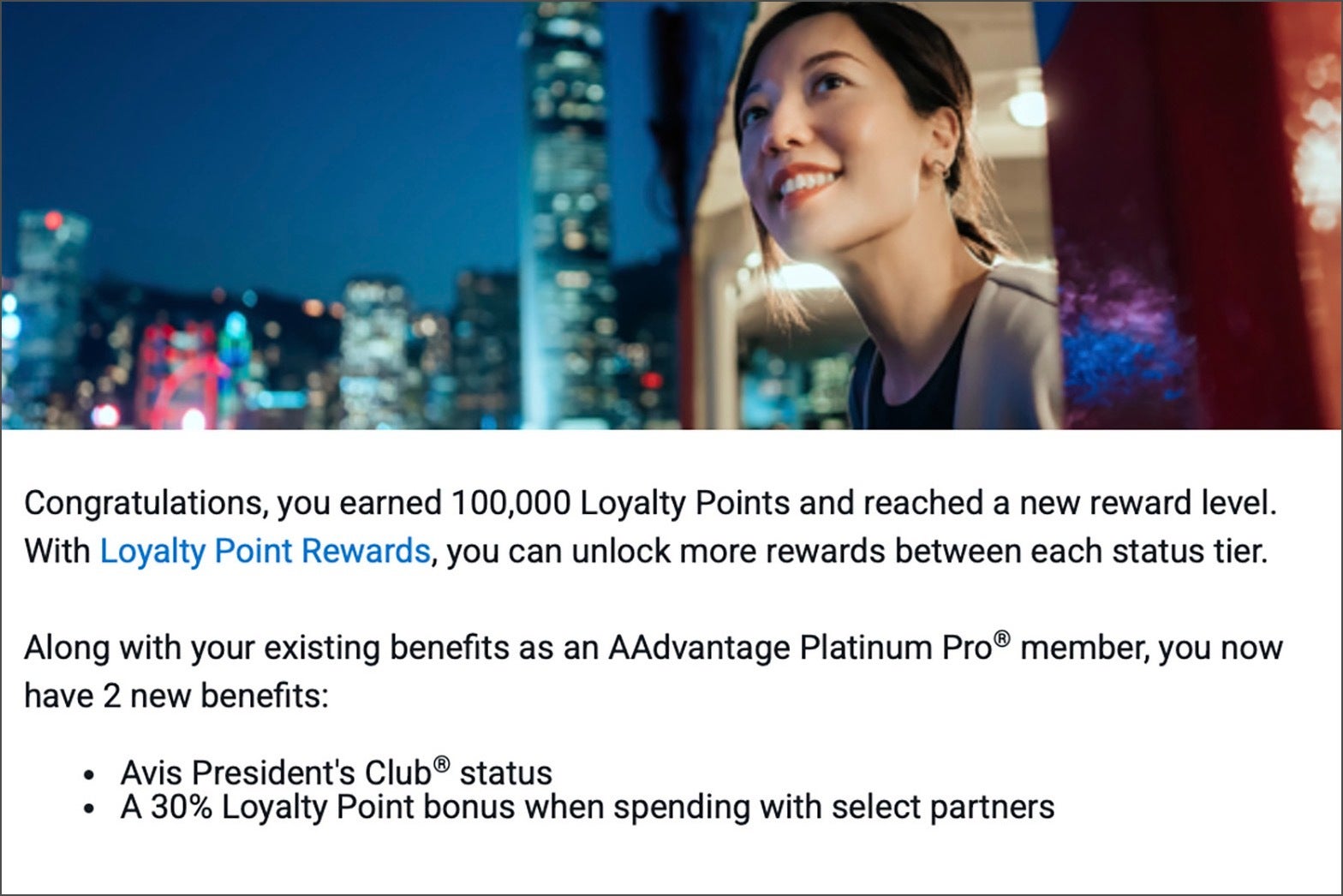 American AAdvantage rewards for earning 100,000 Loyalty Points in an eligibility year