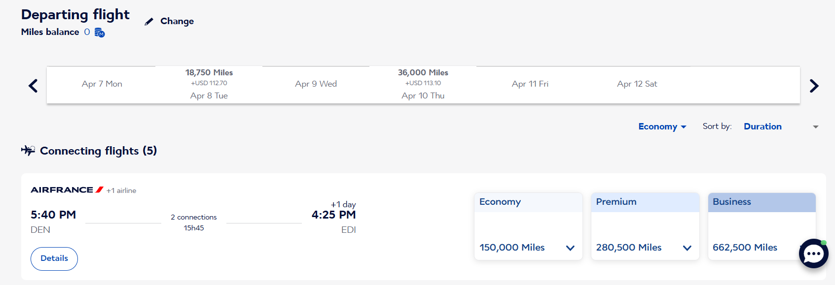 Air France DEN-EDI award tickets