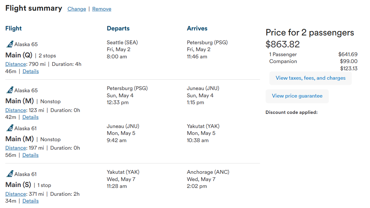 Booking the Alaska Milk Run with a companion fare