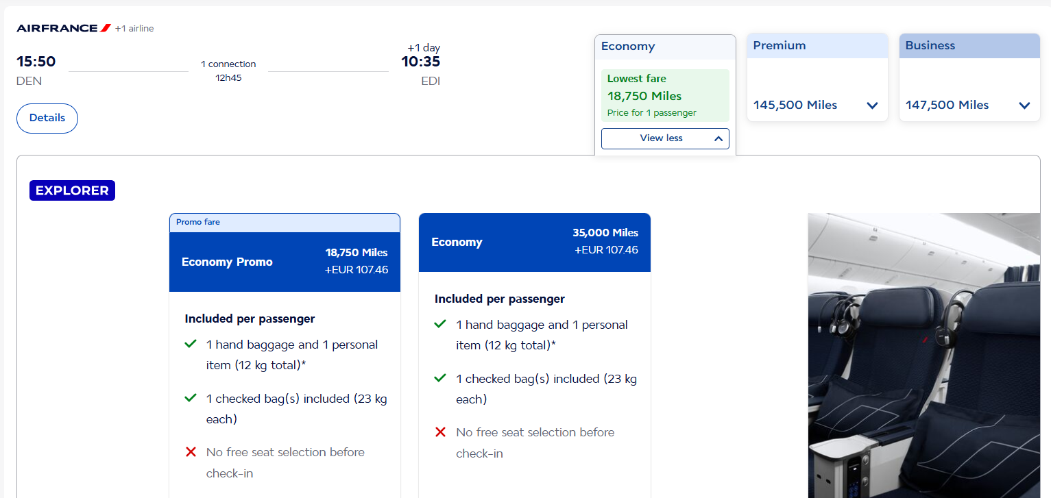 Air France DEN-EDI award tickets