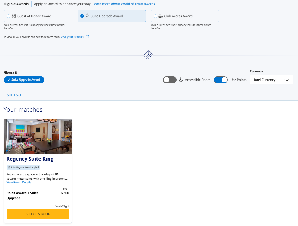 Using Hyatt upgrade awards