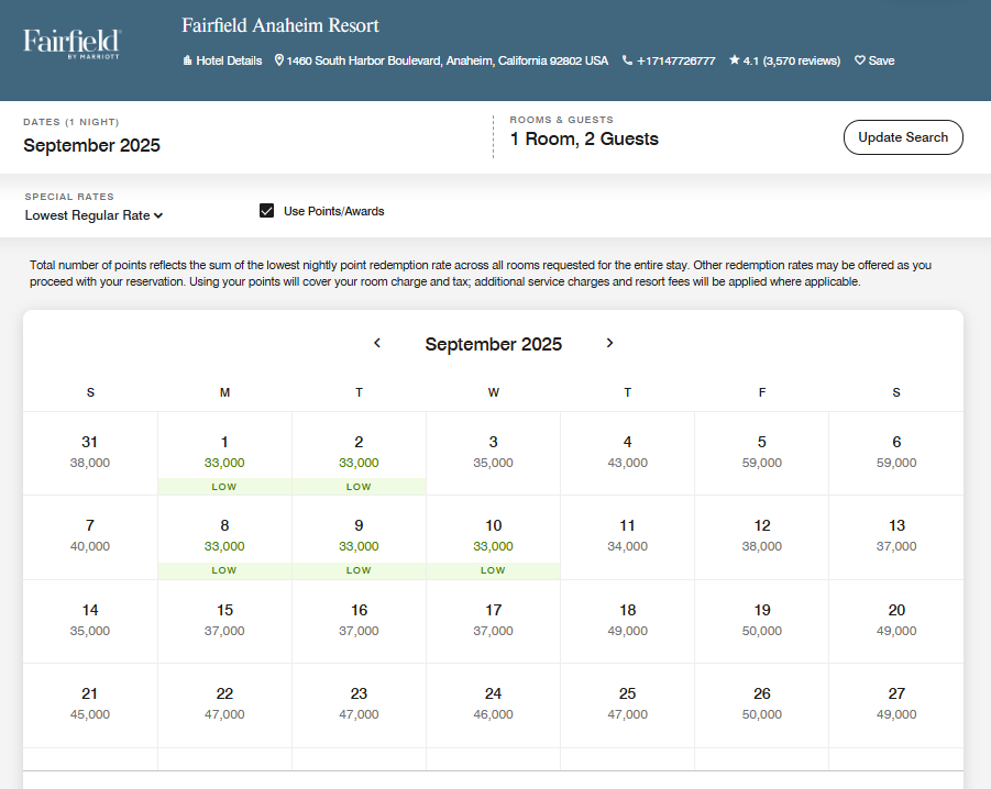 Marriott award calendar search