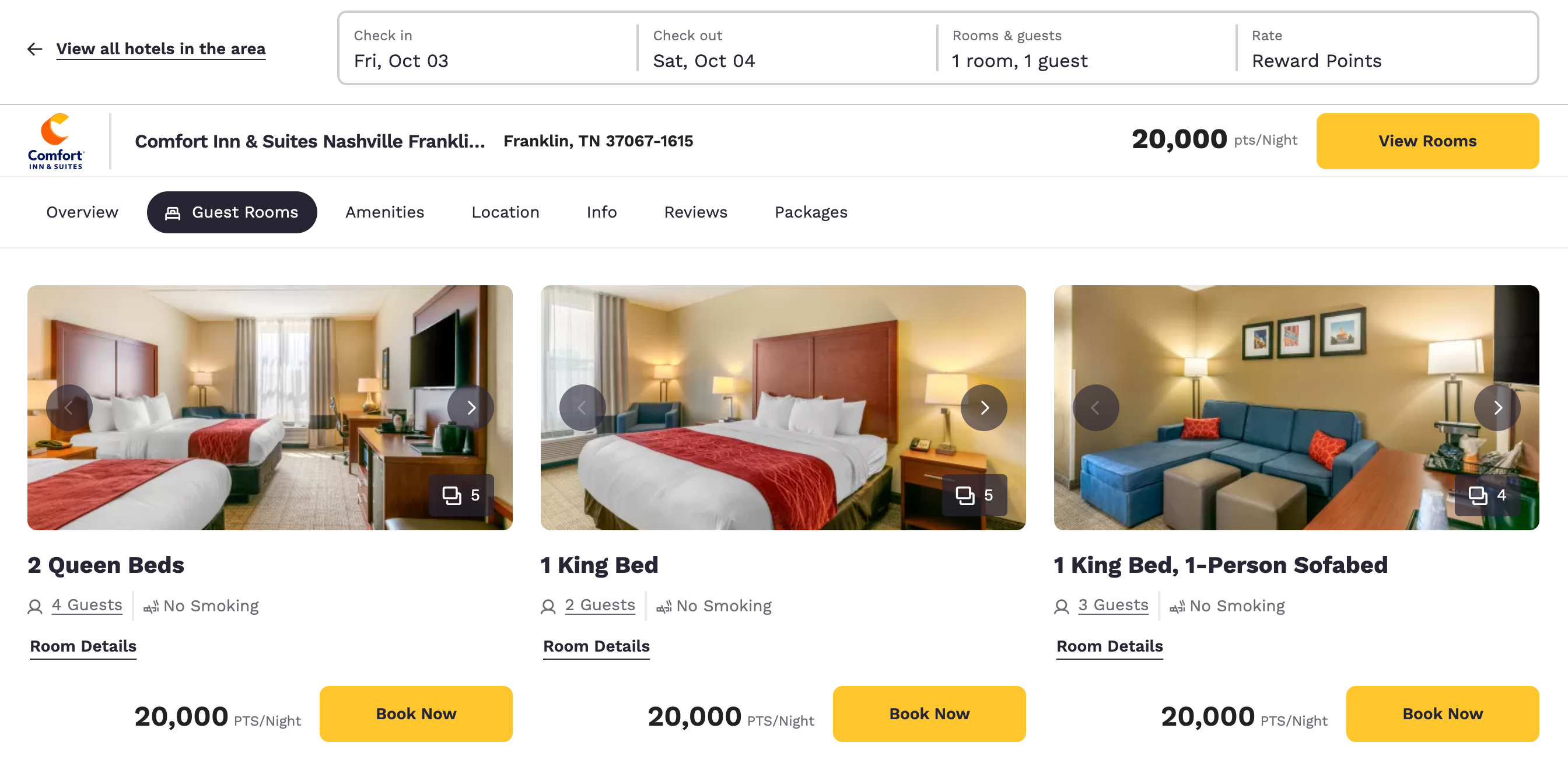 Comfort Inn Nashville Franklin rooms for 20,000 points