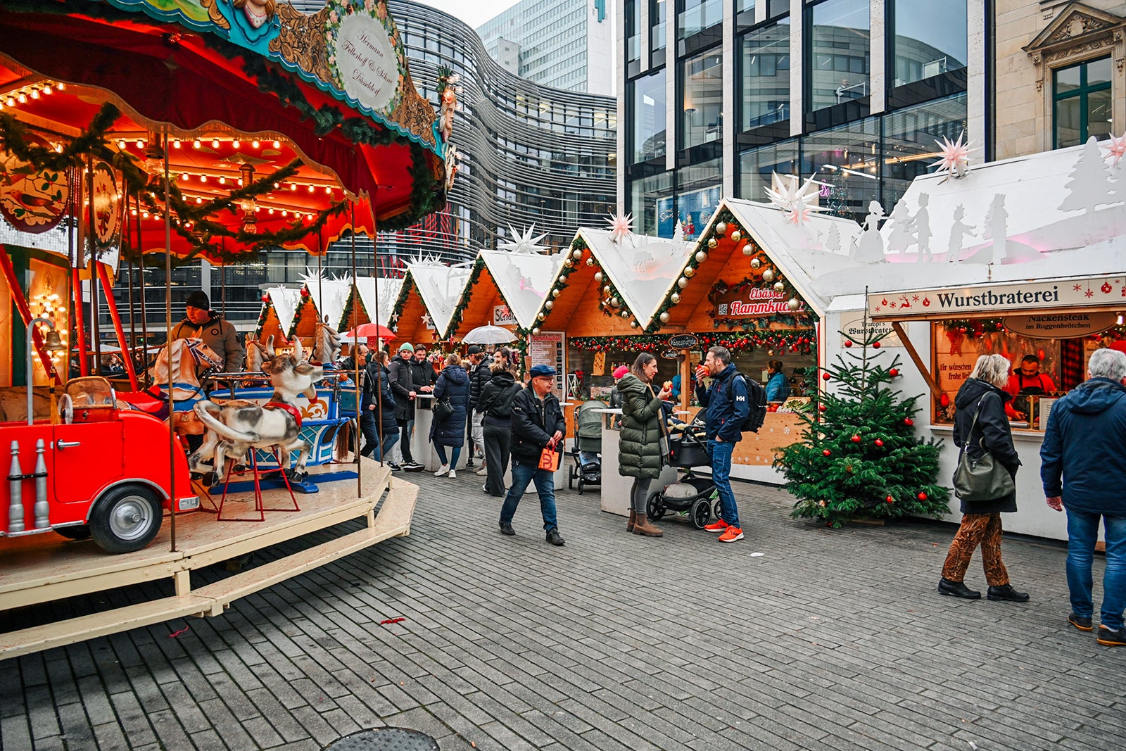 Christmas market on Schadowplatz in Duesseldorf GERMANY