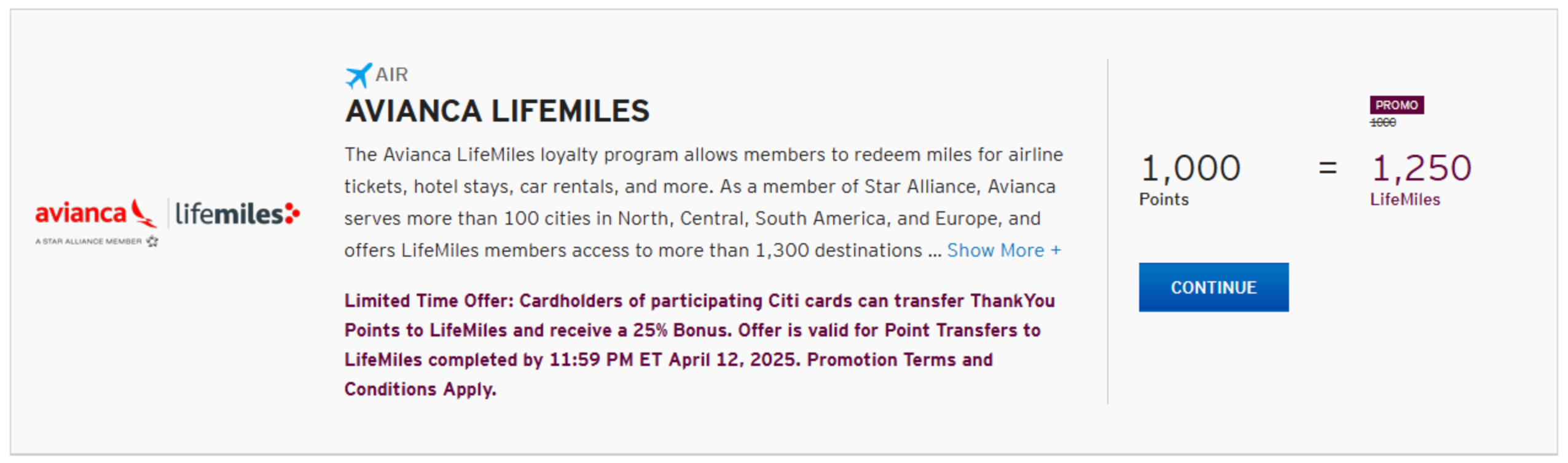 Citi 25% transfer bonus to Avianca