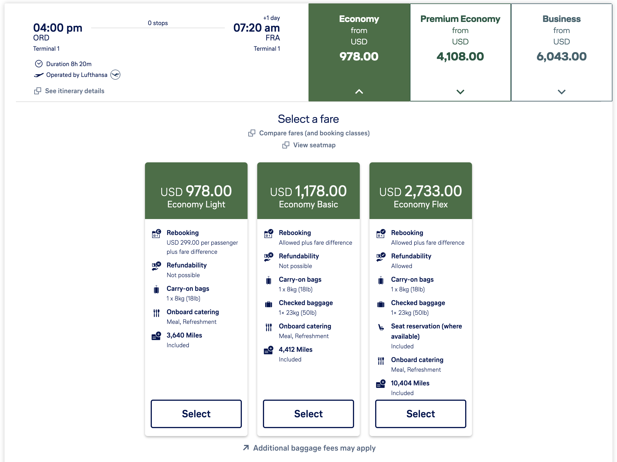 Lufthansa ORD-FRA ticket options