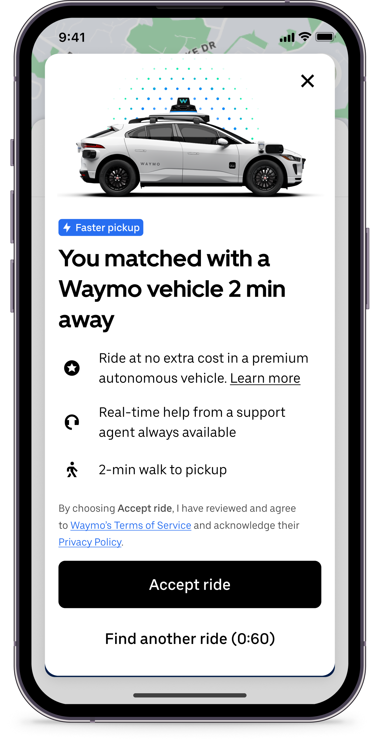 screenshot of Uber app