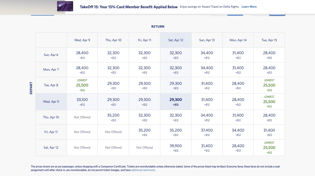 Airfare pricing screenshot