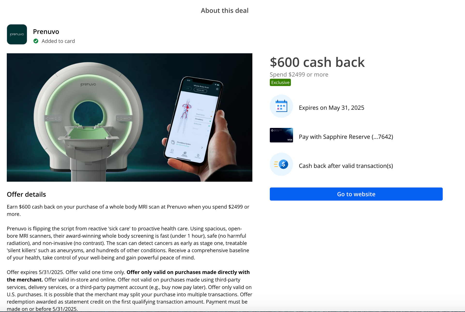 Chase offer screenshot