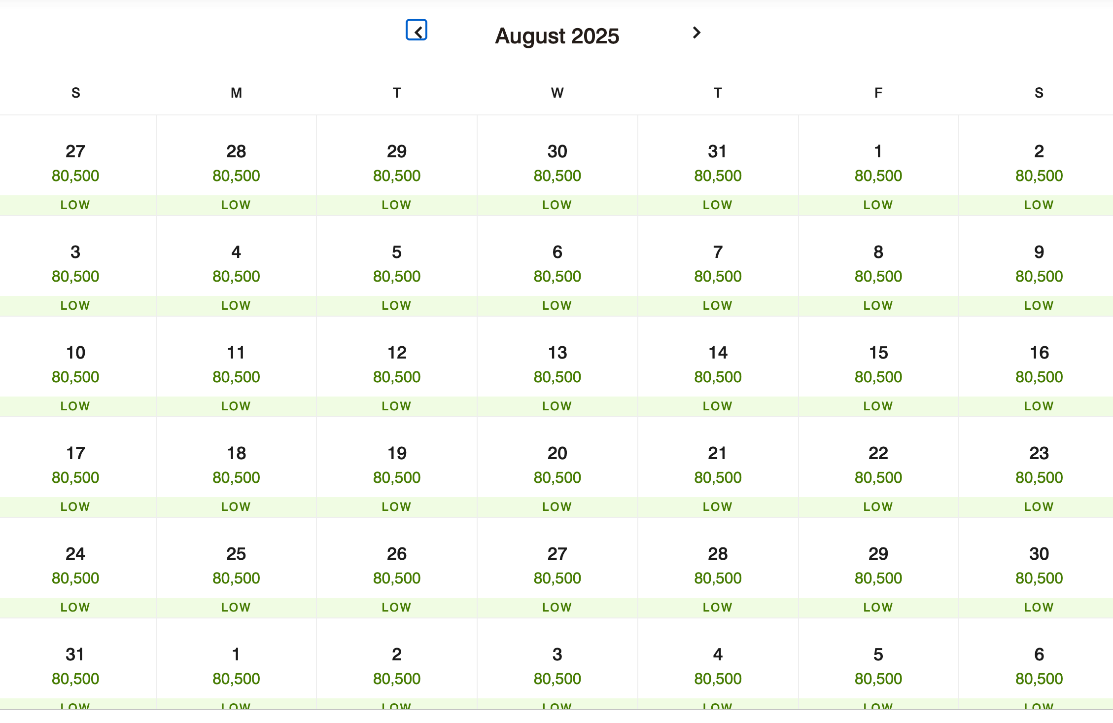 W Maldives August 2025 points price calendar