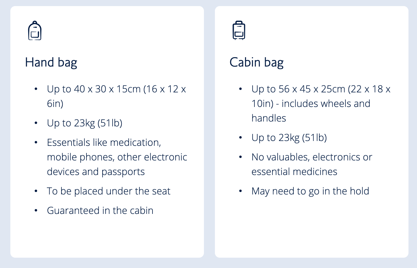 screenshot of BA carry-on baggage policy