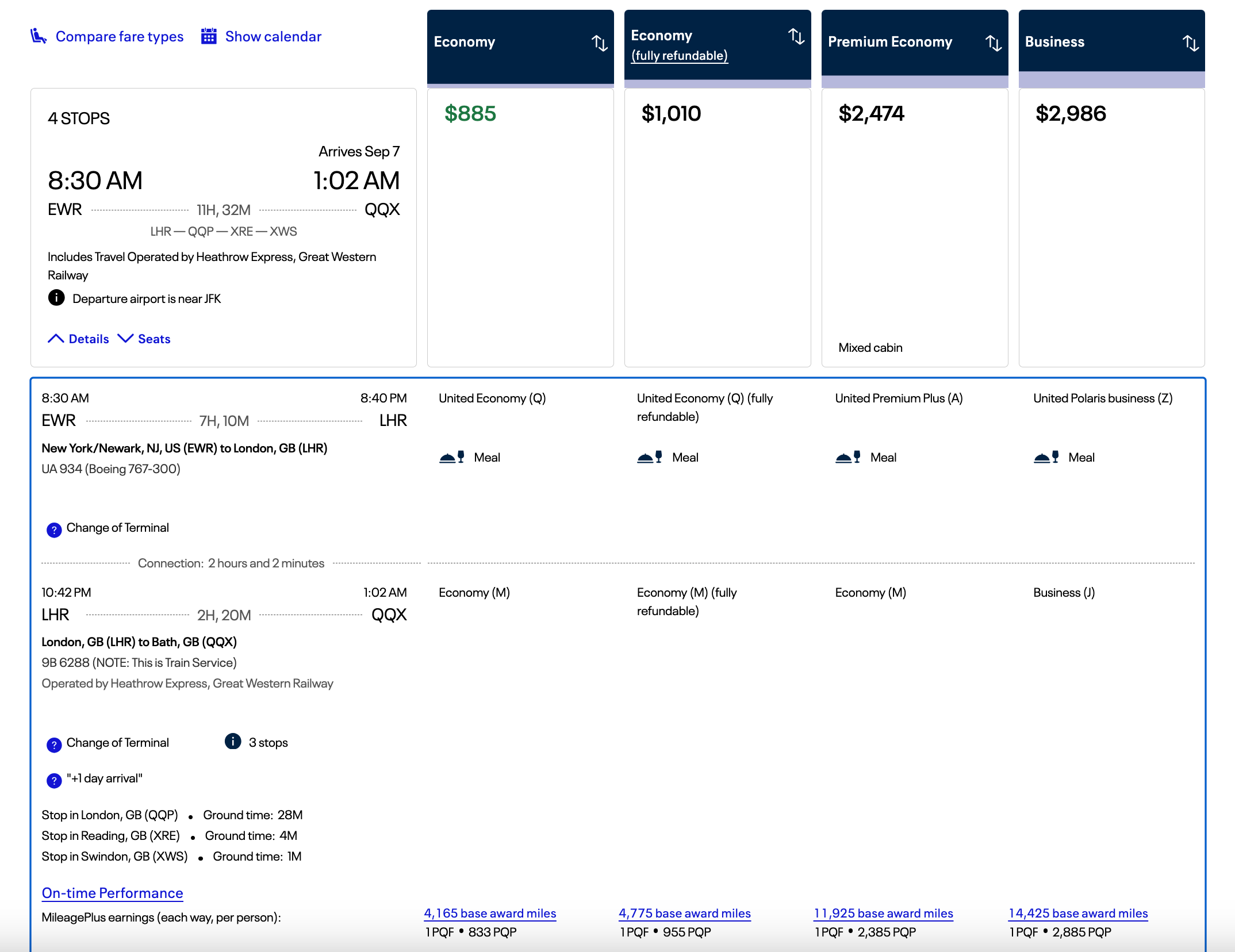 United EWR-QQX ticket prices