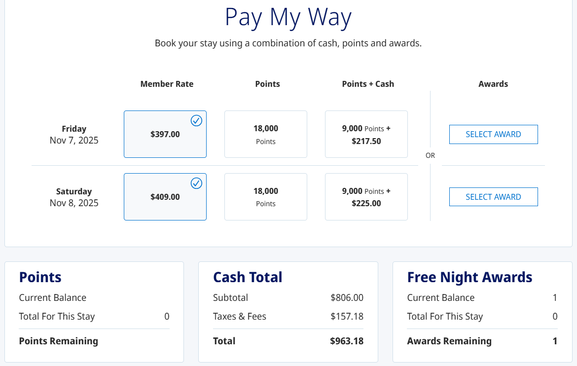 Using a Hyatt free night award on a multi-night stay