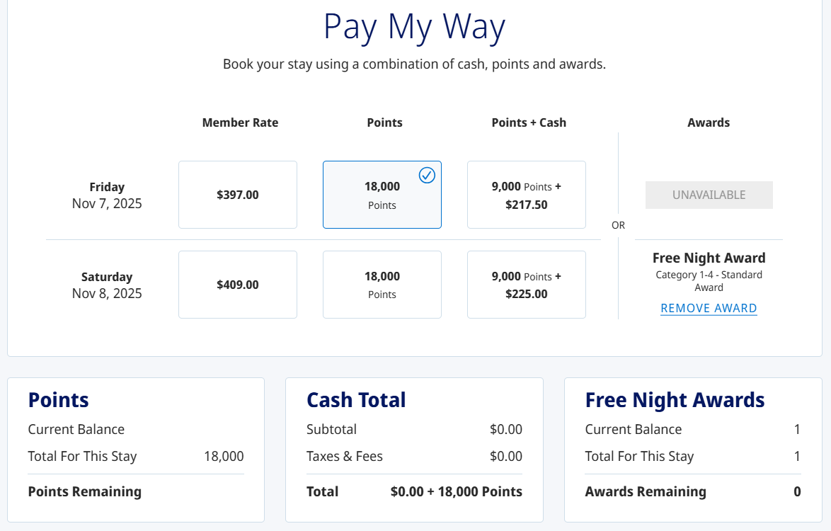 Using a Hyatt free night award on a multi-night stay